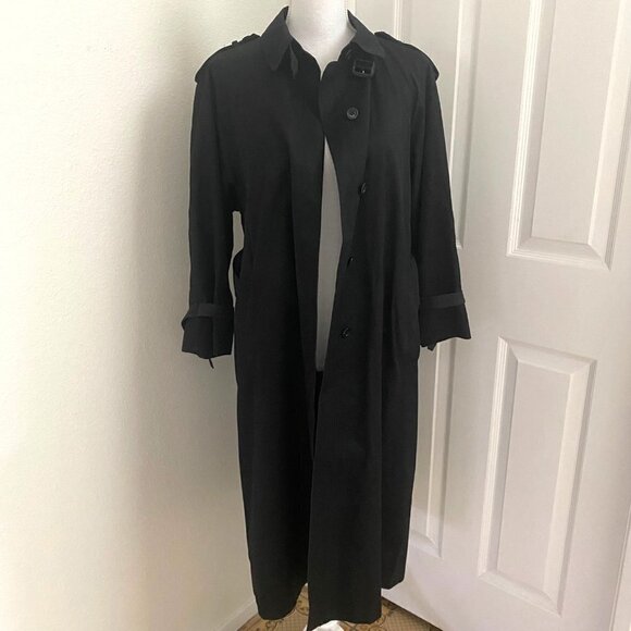 Miss Adone by Sanyo Vintage Black Trenchcoat Buckle Belt Epaulets Rain Size Sm - Picture 9 of 12